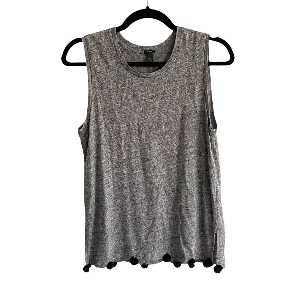 J CREW Linen Sleeveless Tank Top Pom Poms Gray Black XS